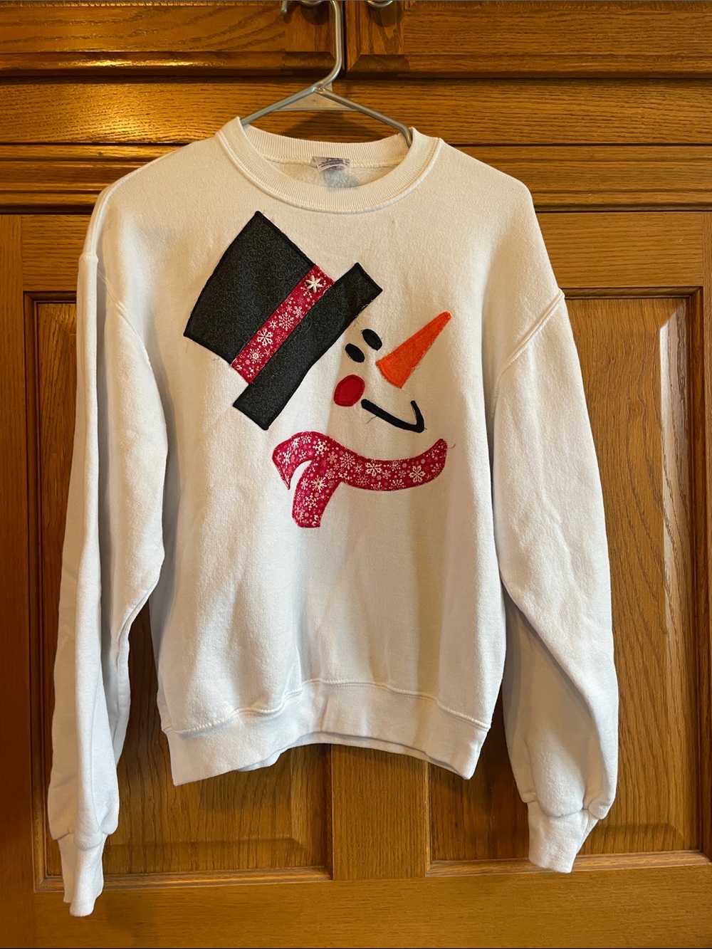 Jerzees White Crewneck with Festive Snowman Face